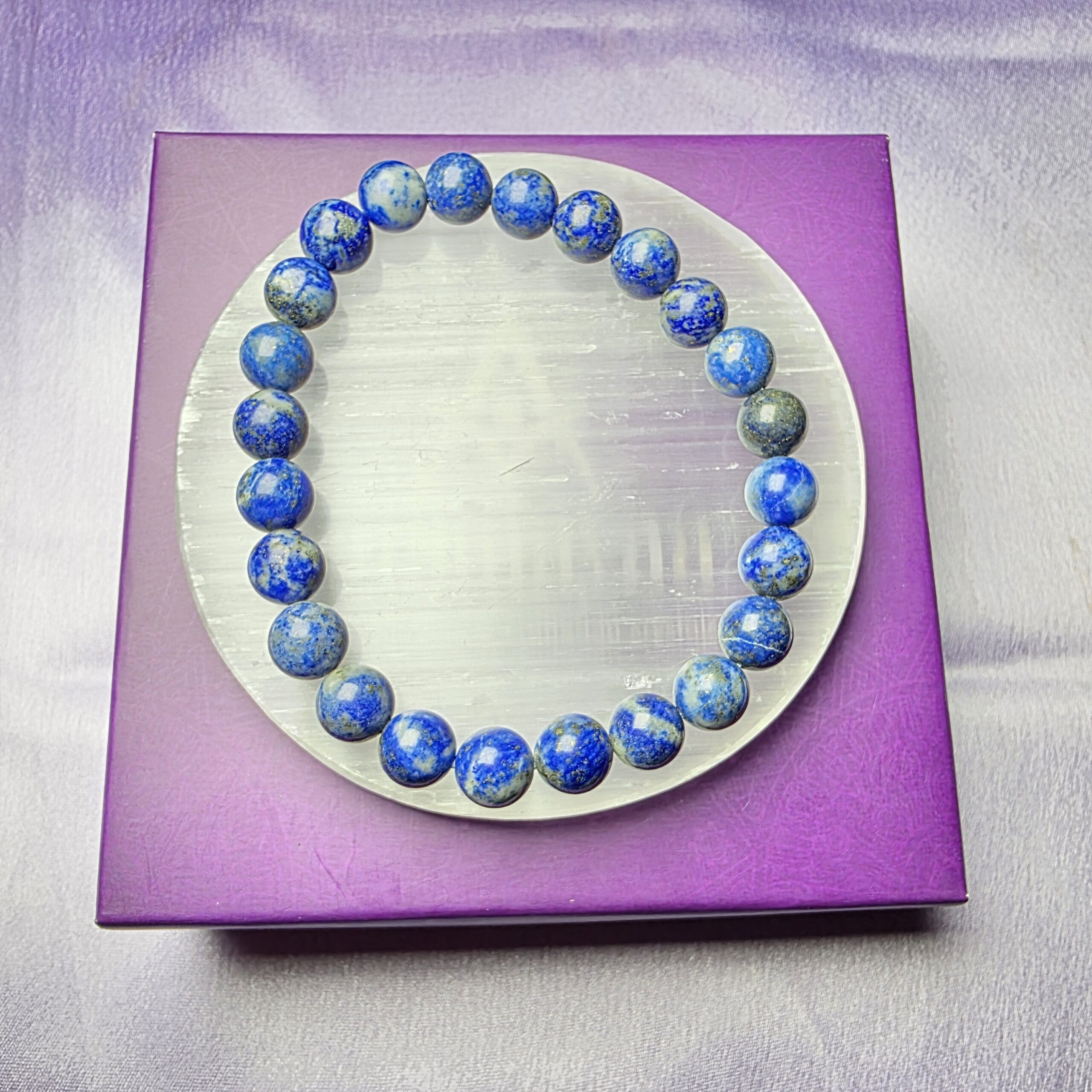 Lapis lazuli bracelet + Selenite plate – The wisdom & wealth kit