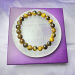 Tiger eye bracelet + Selenite plate – The courage & cash flow kit