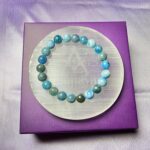 Blue apatite bracelet + Selenite plate – The manifestation & inspiration kit